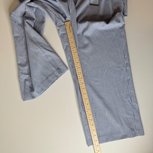 NWT Calvin Klein Blue Striped Pants Sz L Paper Bag Waist Cropped Wide Leg Belted - Picture 11 of 11