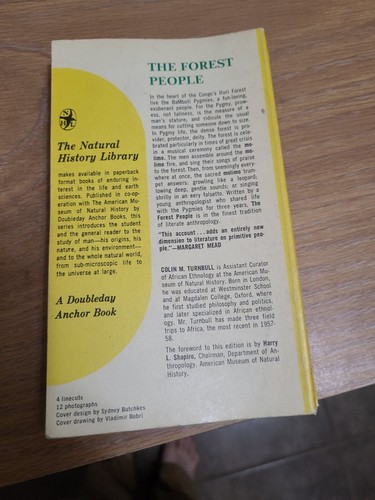 The Forest People by Colin M Turnbull Anchor paperback 1962 Very Good - Imagen 3 de 7