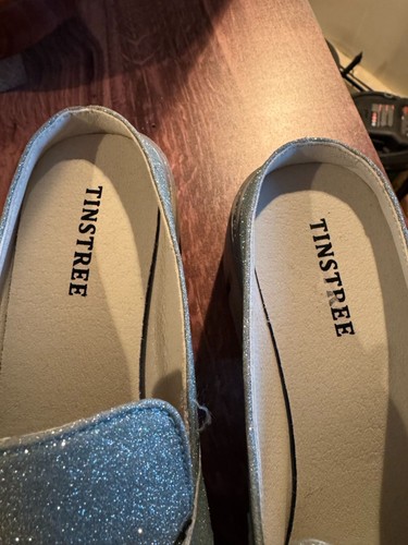 TINSTREE Platform Loafers for Women with Chain – Sparkly Blue Wedge Heel, Size 1 - Picture 2 of 9