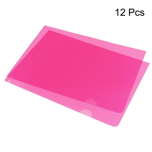 12Pcs L Type Folders A4 Plastic Clear Paper Document Jacket Pocket Pink - Picture 3 of 6