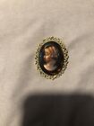 Vintage Antique Large Brown Tortoise Cameo Enhancer Brooch Pin