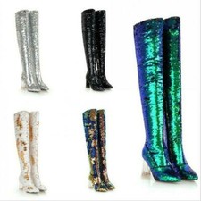 New Womens Fashion Glitter Sequin High Heel Over the Knee Boots Party Club Shoes