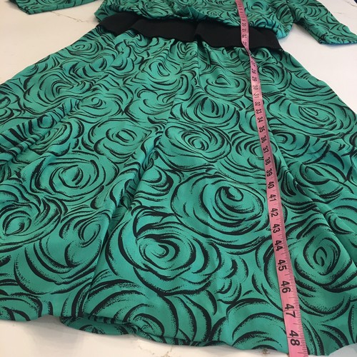 Vintage Made In USA 1980’s Green Dress w/ Black Swirly Abstract Roses Size 14 - Picture 5 of 16