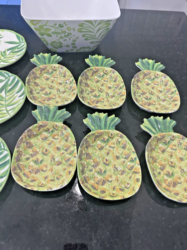 Juego de platos de melamina de piña con tazón para servir 13 piezas decoración Luau de verano al aire libre - Imagen 4 de 14