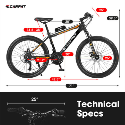 26" Mountain Bike Shimano 21 Speed Disc Brake Men's Bikes Suspension Bicycle - Picture 2 of 7