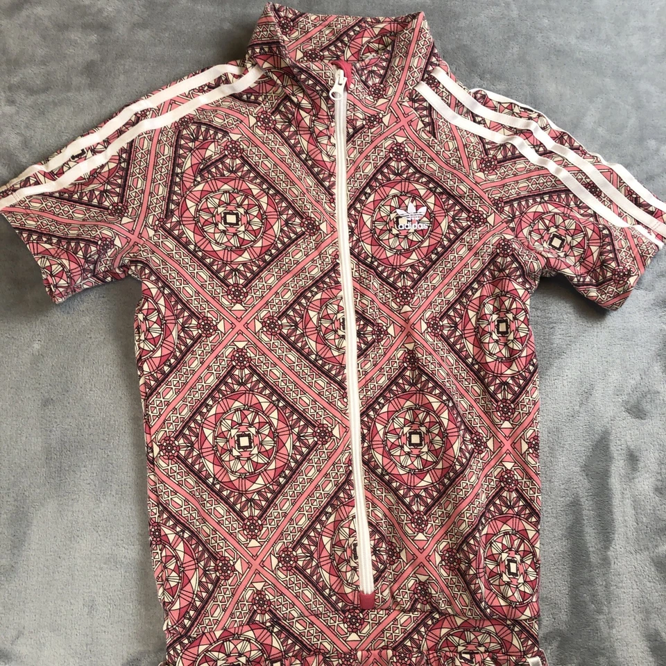 ADIDAS PINK STAINED GLASS GRAPHIC PRINT LOGO TREFOIL ZIP DRESS LARGE 13-14Y Girl - Image 2 of 4