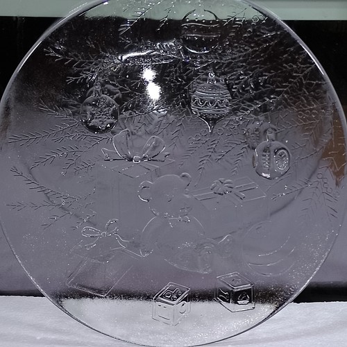 Weihnachten Feiertag Glas Servierplatte B32cm Teddybär & Geschenke geprägt Italia - Bild 13 von 14