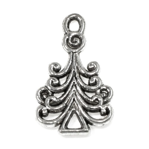20 Swirl Christmas Tree Charms - Festive Silver Holiday Design - Jewelry/Crafts - Picture 2 of 4