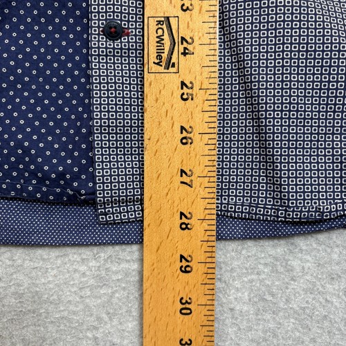 Desigual Shirt Men Medium Slim Blue Polka Dot Button Patchwork Artsy Abstract - Picture 8 of 10