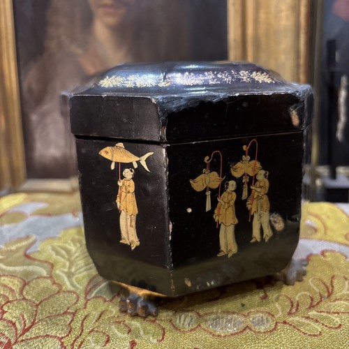 Antigua Caja De Té Cofre De Madera Y Laca De China Época XIX - Picture 5 of 10