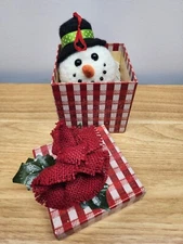 Vintage 6" Fabric Snowman Head Ornament in Holiday Box