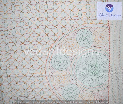 Indian Floral Queen/Double Kantha Handmade Quilt Cotton Bed Cover Throw - Bild 6 von 6