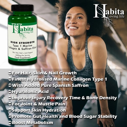 Marine Collagen Type 1 & Saffron Elixir High Strength 60 Capsules 2400mg - Picture 5 of 7