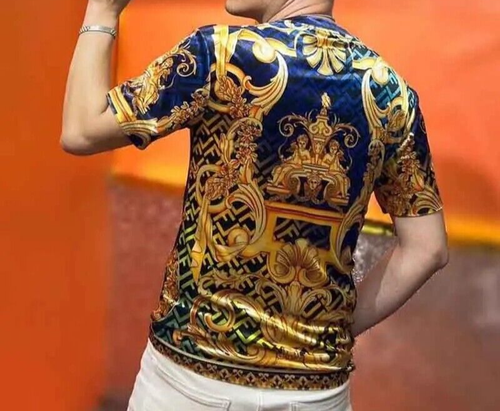 Neu Herren Luxus Samt Barock Print Mode T-Shirt Hochwertig - Bild 2 von 6