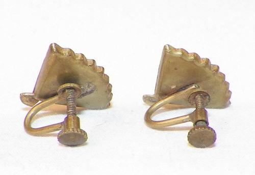 Siam Fan Earrings Oriental House Trees Black Enamel Screw Back Vintage - Picture 5 of 5