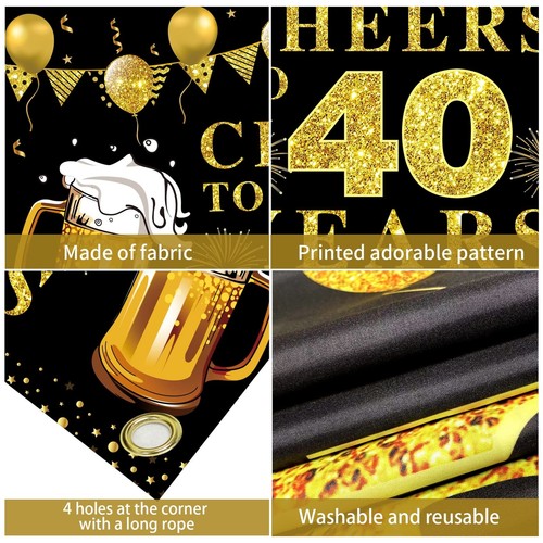 Lnlofen Large Cheers to 40 Years Banner Backdrop, Black Gold Happy 40th Birth... - Bild 6 von 6