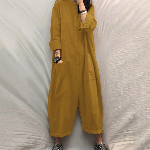 New Women Jumpsuit Female Loose Long Romper Simple Pockets Overalls Casual - Picture 8 of 27