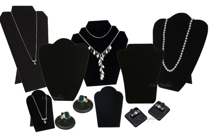 16 Pieces Black Velvet Jewelry Display Set Jewelry Display for Selling  Black Velvet Necklace Display Bracelet Display Stand Finger Ring Display T