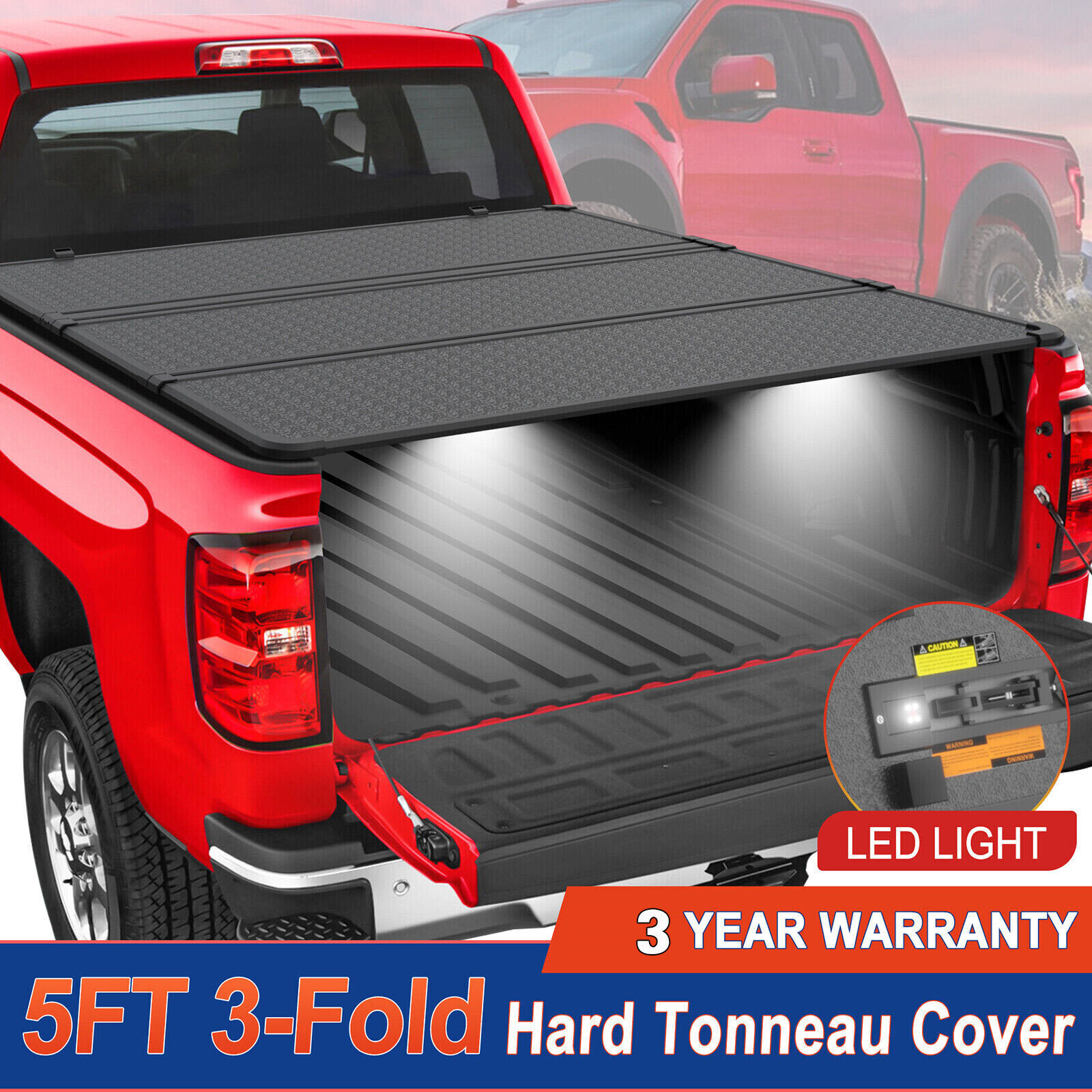 5FT 3Fold Hard Tonneau Cover For 20152024 Chevy Colorado GMC Canyon Truck Bed General