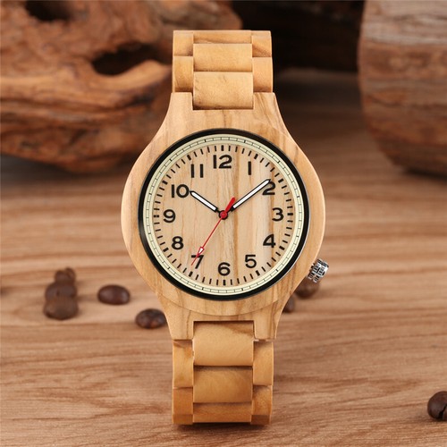 Reloj de pulsera de bambú minimalista de cuarzo de madera para hombre correa de madera completa reloj - Imagen 1 de 9