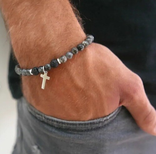 Mens Bohemian Cross Bracelet Turquoise Beaded Bracelet Boho Bracelets Gifts - Picture 3 of 14