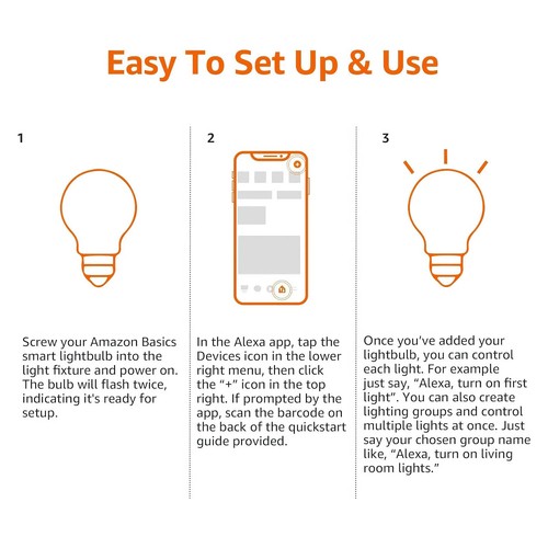 Lot of 4 Amazon Basics Smart A19 Led Bulb, Color Changing, Dimm 9w (60w Equiva) - Picture 4 of 17