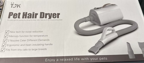 TJK Pet Hair Dryer Noise Reduce, Memory Function For Temp It, 2 Nozzles Insul Ha