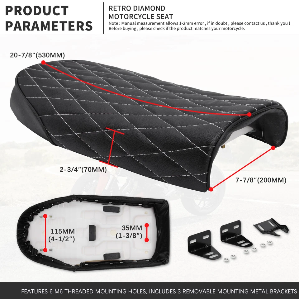 Sillín plano de asiento vintage negro para motocicleta Café Racer para Yamaha XSR900 XSR700 au Foto 2 de 4