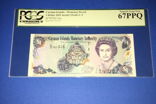PCGS Valuta Classificata Isole Cayman Monetary Board Banconota $1 2001 Pic26a - Foto 3 di 6