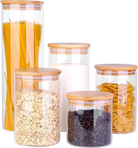 Glass Food Storage Jars, Food Containers with Airtight Bamboo Lids for Pasta, Co - Picture 6 of 12
