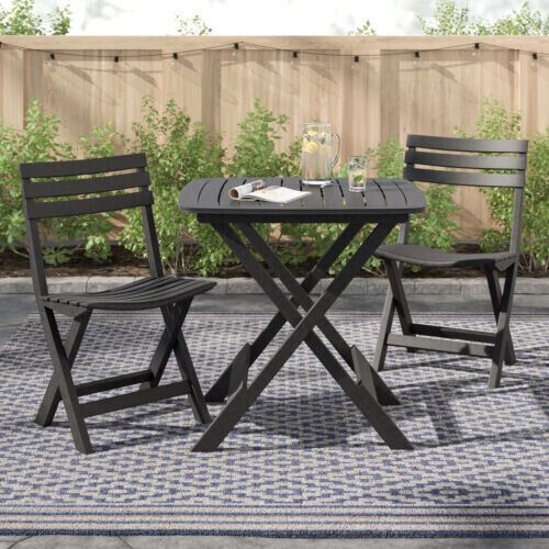 Portable Camping Black Plastic Picnic Table And 2 Folding Chairs Furniture Set - Picture 1 of 8