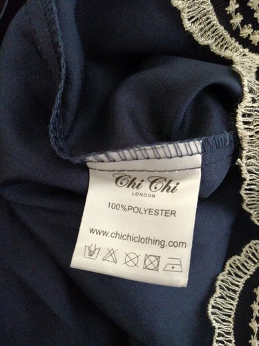 Chi Chi London Womens Size 14 Dress Sleeveless Embroidered Lace Lined Blue Gold - Picture 10 of 12