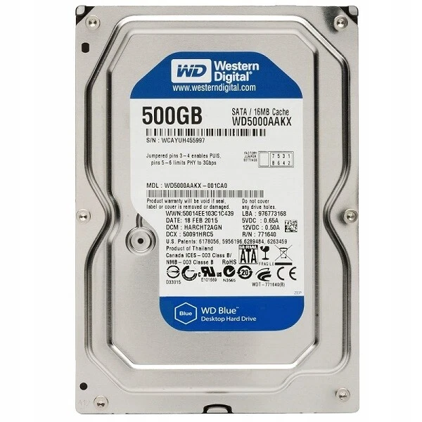 Disco Rigido Western Digital Blue 500GB 7200U/Min 16MB SATA III WD5000AAKX - Immagine 2 di 3