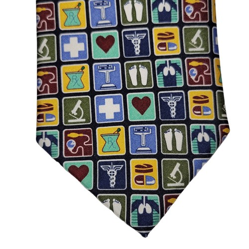 Wild Ties Mens Neck Tie Medical Symbols Instruments 100% Silk Multicolor 60" GUC - Picture 3 of 11