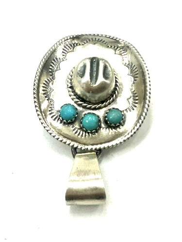 Navajo Kingman Turquoise Sterling Silver Handmade Cowboy Pendant - Bobby Platero - Picture 8 of 12