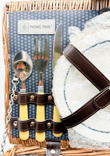 Juego de cesta de picnic de mimbre por hora de picnic con servicio para 2 platos utensilios incluidos - Imagen 4 de 11