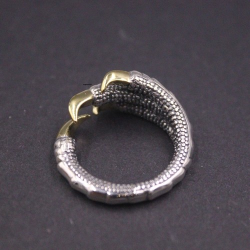 Solid 925 Sterling Silver Band Men Retro Yellow Carved Dragon Claw Open Ring - Picture 3 of 11