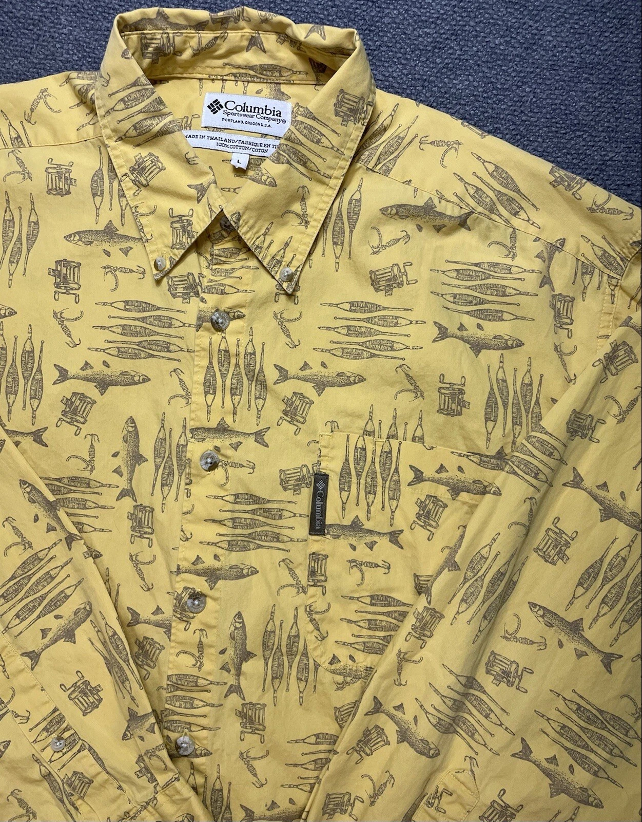 Columbia Men's Large Yellow Short Sleeve Fishing Shirt