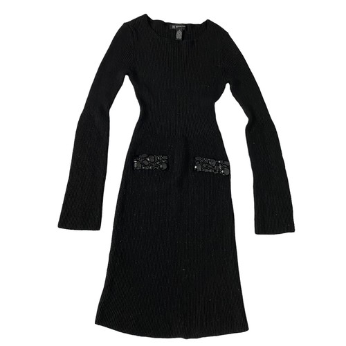 INC Sweater Dress Womens Petite Medium Black Metallic Beaded Long Sleeve Work - Picture 7 of 13