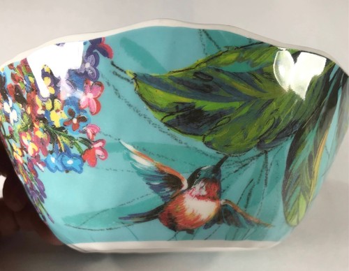 222 Fifth Melamine Bowls 2 Hummingbird Flowers Salad Soup Cereal Dessert NWOT - Picture 3 of 6