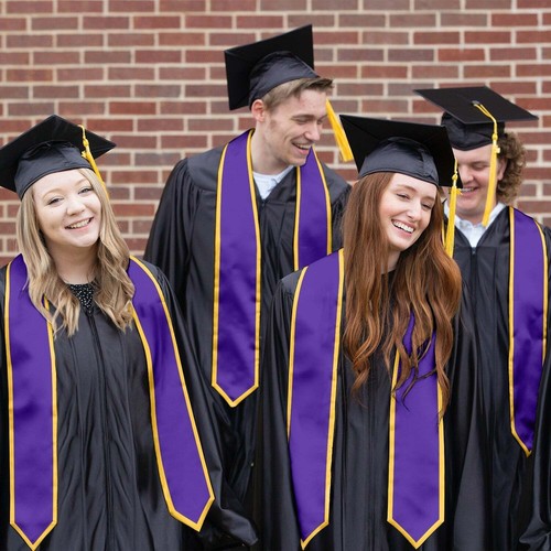 Endea Graduation Purple/Gold Plain Graduation Stole With Trim Color - Picture 8 of 9