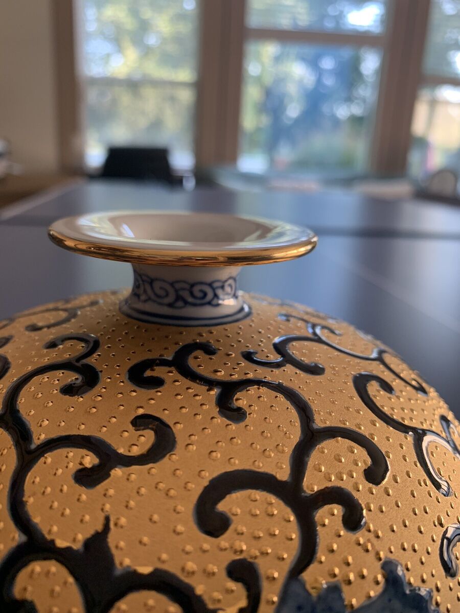 上品 林三江 Blue golden 漢聲窯 高級花瓶 鶯歌陶瓷大師名家 台湾 工芸品