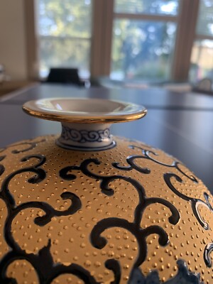 林三江台湾鶯歌陶瓷大師名家高級花瓶漢聲窯golden Blue Floral