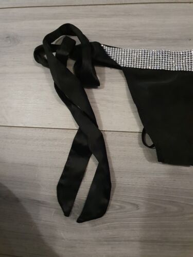 BNWOT Vintage Ann Summers Ashleigh Black Satin & Diamante Tie Side Thong Sze Mdm - Picture 2 of 18