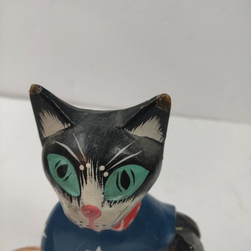 VTG Cat Family Statue Figure Hand Carved Hand Painted Wooden Folk Art 9.5"x5.5" - Picture 10 of 11