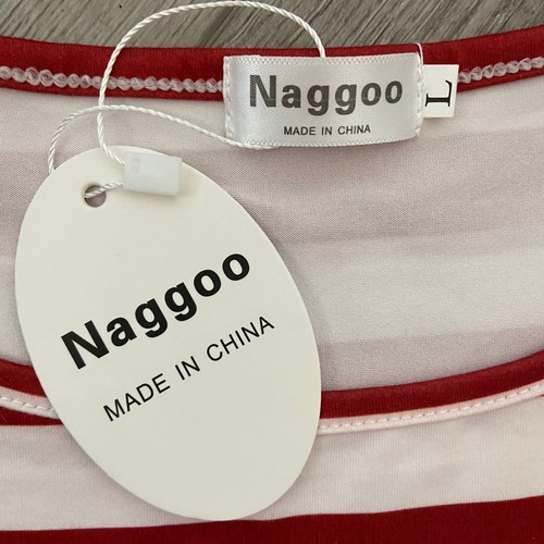 Naggoo Womens Summer Striped Short Sleeve T-Shirt Dress Casual White And Wine - Picture 3 of 12