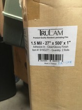 2 Pack TruLam Laminating Rolls Clear/Gloss Finish 27" x 500' x 1" 1.5Mil S15G271
