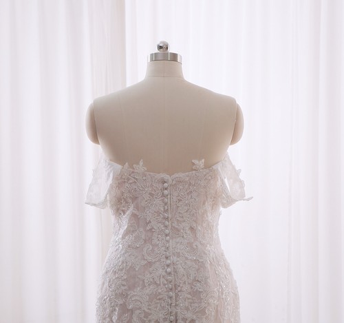Fit Flare Brautkleid Champagner Rosa Hochzeitskleid Spitze 32-60 Off-Träger Neu - Bild 12 von 14