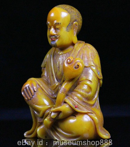 4.3" Old Chinese Tianhuang Shoushan Stone Carving Lohan Arhat Buddha Statue - Picture 4 of 9