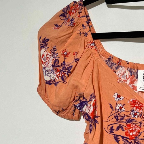 Abound Peach Floral Puff Sleeve Babydoll Top Size S  - Picture 4 of 7